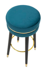 Tabouret de bar Teal Velours Noir et bois pieds Noir finition dorée