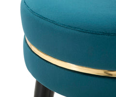 Tabouret de bar Teal Velours Noir et bois pieds Noir finition dorée