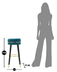 Tabouret de bar Teal Velours Noir et bois pieds Noir finition dorée