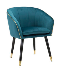 Fauteuil bleu canard Paris pieds en bois noir et finitions dorées