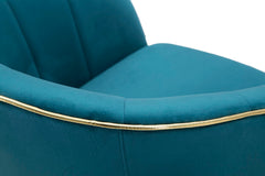 Fauteuil bleu canard Paris pieds en bois noir et finitions dorées