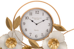 Horloge murale ronde design 3D fleurs et feuilles couleurs Vives et Blanches