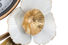 Horloge murale ronde design 3D fleurs et feuilles couleurs Vives et Blanches