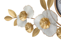 Horloge murale ronde design 3D fleurs et feuilles couleurs Vives et Blanches