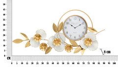 Horloge murale ronde design 3D fleurs et feuilles couleurs Vives et Blanches