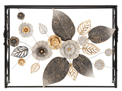 Console décorative en métal Noir et verre miroir avec motifs floraux