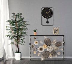 Console décorative en métal Noir et verre miroir avec motifs floraux