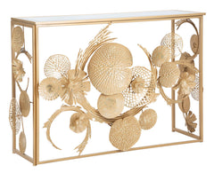 Console en métal doré et plateau en verre miroir