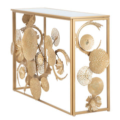 Console en métal doré et plateau en verre miroir