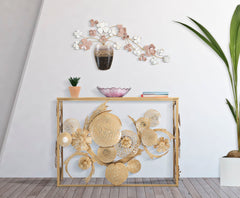 Console en métal doré et plateau en verre miroir