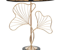 Lampe de table Feuilles Métal Doré abat-jour Tissu Noir