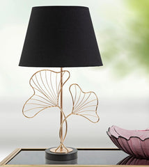 Lampe de table Feuilles Métal Doré abat-jour Tissu Noir