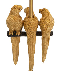 Lampe de sol décorée de perroquets Métal doré abat-jour Tissu Noir