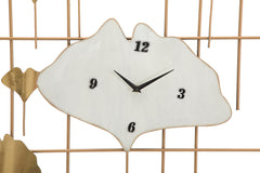 Horloge murale géométrique décorative feuilles or et blanc