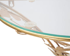 Table de nuit murale en métal doré décorée de papillons plateau en verre