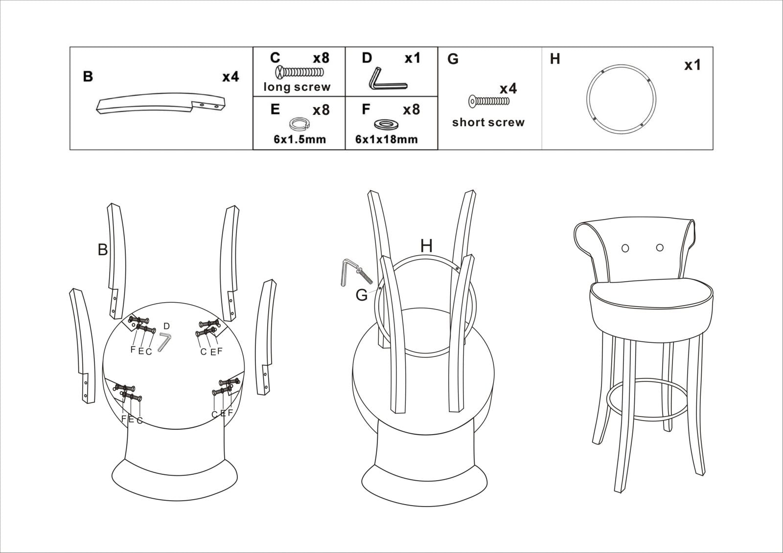 BAR STOOL LUXY CREAM CM 46X48X96
