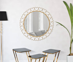 Miroir mural rond cœurs Métal Doré