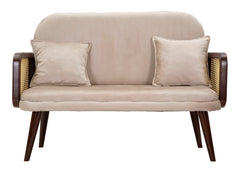 Sofa 2 places Tissu beige accoudoirs Bois et Paille de Vienne