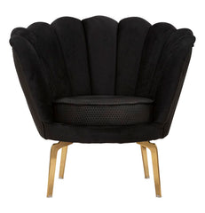 Fauteuil Vienne Tissu Noir pieds métal doré