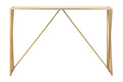 Console rectangulaire en métal doré avec plateau en verre miroir