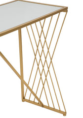 Console rectangulaire en métal doré avec plateau en verre miroir