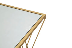 Console rectangulaire en métal doré avec plateau en verre miroir
