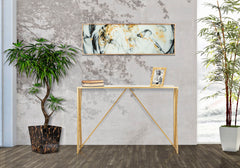 Console rectangulaire en métal doré avec plateau en verre miroir