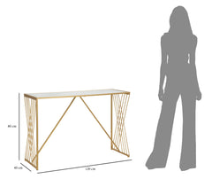 Console rectangulaire en métal doré avec plateau en verre miroir