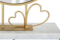 Miroir de table rond cadre métal doré et base marbre blanc