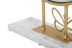 Miroir de table rond cadre métal doré base marbre blanc avec papillon