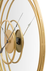 Miroir mural horloge ronde métal doré
