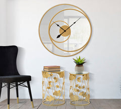 Miroir mural horloge ronde métal doré