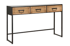 Console avec 2 tiroirs tissés et structure en métal Noir et Bois naturel