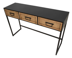 Console avec 2 tiroirs tissés et structure en métal Noir et Bois naturel