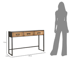 Console avec 2 tiroirs tissés et structure en métal Noir et Bois naturel