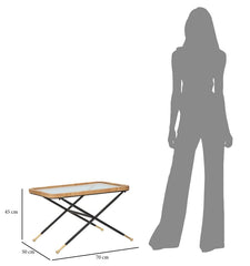 Table basse rectangulaire Saint Barth verre et rotin pieds métal Noir avec finition dorée