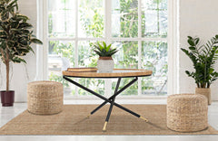Table basse ronde Saint Barth Verre et Rotin pieds métal Noir dorés