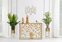 Porte-bougie mural métal doré design feuilles 5 bougies