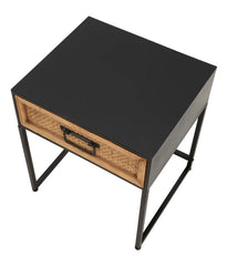 Chevet structure métal Noir tiroir bois tissé Rattan naturel