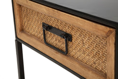 Chevet structure métal Noir tiroir bois tissé Rattan naturel