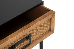 Chevet structure métal Noir tiroir bois tissé Rattan naturel