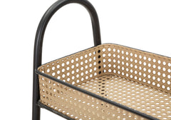 Chariot rectangulaire en métal Noir avec étagères paille de Vienne