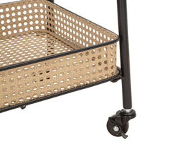 Chariot rectangulaire en métal Noir avec étagères paille de Vienne