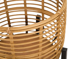 Porte-vases ronds en rotin avec piédestal métal Noir