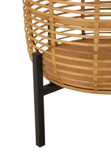 Porte-vases ronds en rotin avec piédestal métal Noir