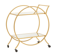 Chariot rond métal doré et étagères en verre miroir