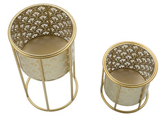 Porte-vases ronds en métal doré Golvy avec piédestal amovible