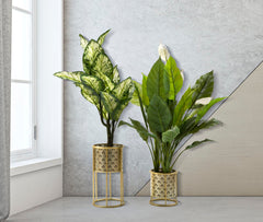 Porte-vases ronds en métal doré Golvy avec piédestal amovible
