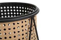Paire de porte-vases ronds en métal Crème motifs Paille de Vienne socle Noir