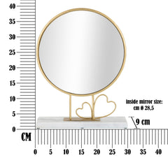 Miroir de table rond cadre métal doré et base marbre blanc